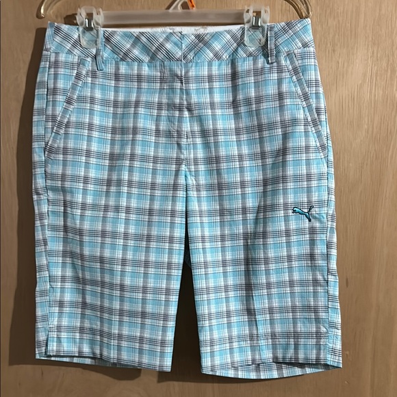 Puma Light Blue Checkered Bermuda Shorts - Picture 1 of 7